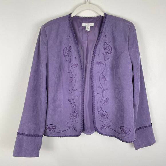dressbarn Jackets & Blazers - y2k Purple Floral Embroidered Faux Suede Jacket Womens M Feminine Cottagecore